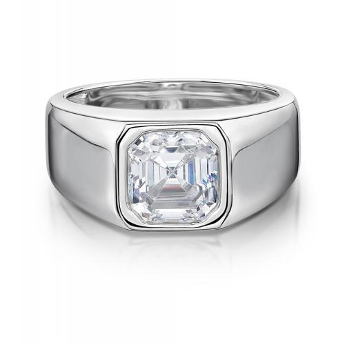 Mens Bezel Set Asscher Cut Band in White Gold
