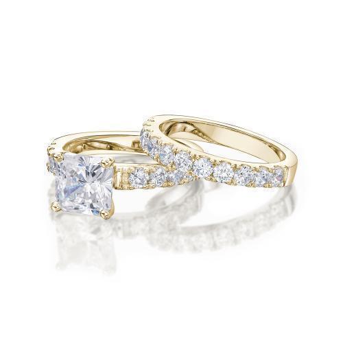 Princess Cut Engagement Ring and Band Set in Yellow Gold